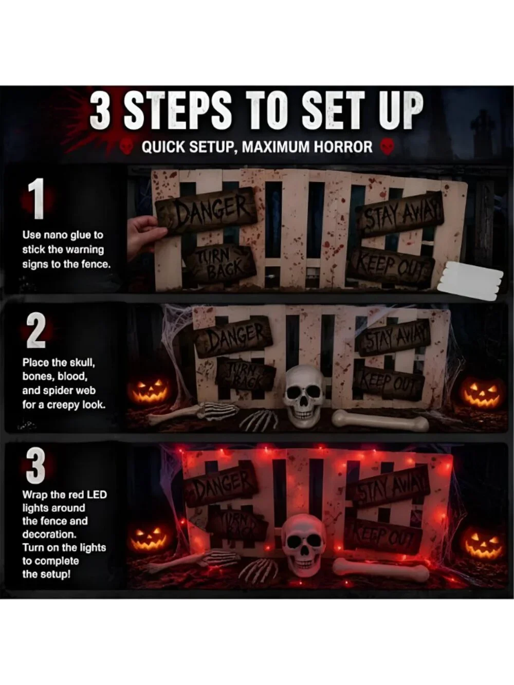 Halloween Decorations Outdoor Yard Set Including Wooden Fence Board Simulated